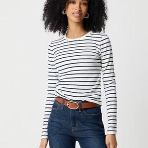 NWT J.Crew Women's Long Sleeve Striped Everyday Tee Top Black White Size XS